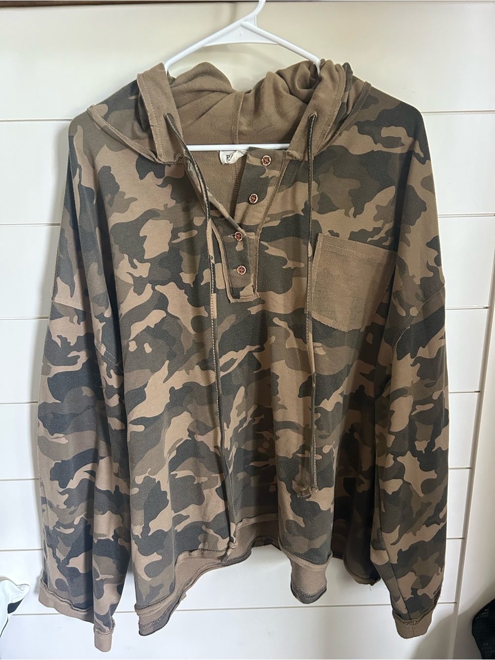 POL Camouflage Hooded Pullover Shirt - Olive/Tan